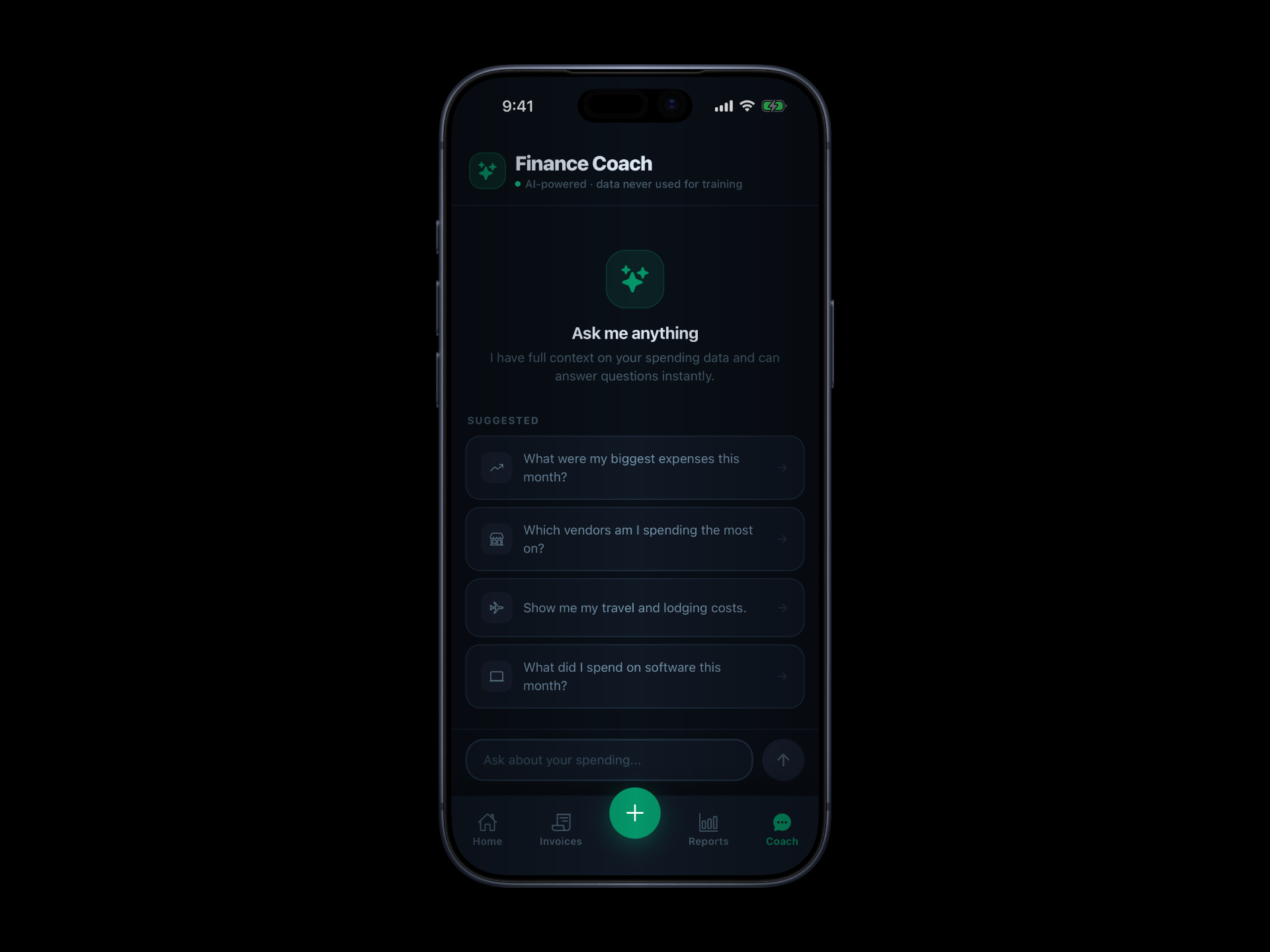 Finance Coach — AI chat with suggested expense questions